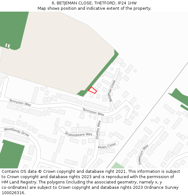 6, BETJEMAN CLOSE, THETFORD, IP24 1HW: Location map and indicative extent of plot