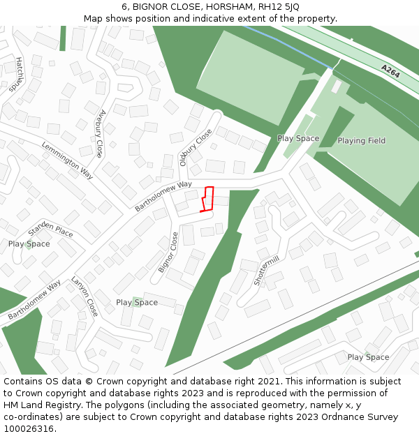 6, BIGNOR CLOSE, HORSHAM, RH12 5JQ: Location map and indicative extent of plot