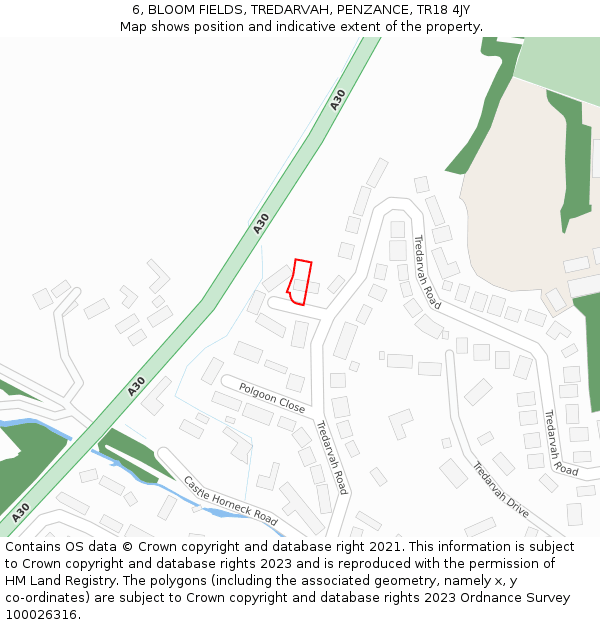 6, BLOOM FIELDS, TREDARVAH, PENZANCE, TR18 4JY: Location map and indicative extent of plot