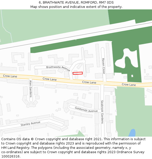 6, BRAITHWAITE AVENUE, ROMFORD, RM7 0DS: Location map and indicative extent of plot