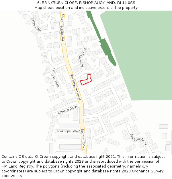 6, BRINKBURN CLOSE, BISHOP AUCKLAND, DL14 0SS: Location map and indicative extent of plot