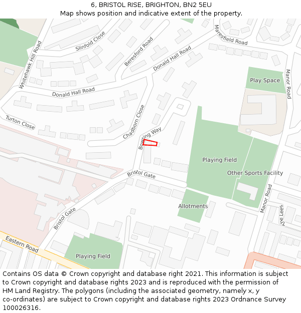 6, BRISTOL RISE, BRIGHTON, BN2 5EU: Location map and indicative extent of plot