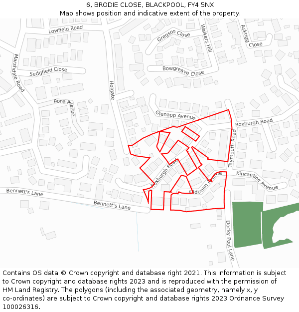 6, BRODIE CLOSE, BLACKPOOL, FY4 5NX: Location map and indicative extent of plot