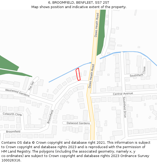 6, BROOMFIELD, BENFLEET, SS7 2ST: Location map and indicative extent of plot