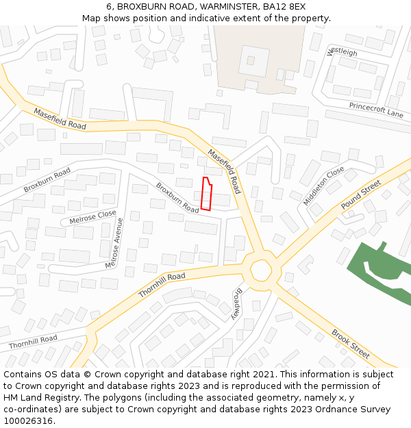 6, BROXBURN ROAD, WARMINSTER, BA12 8EX: Location map and indicative extent of plot