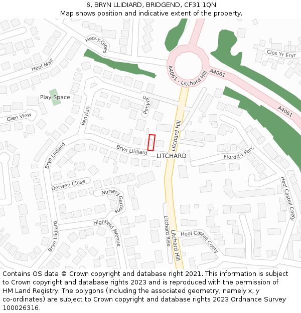 6, BRYN LLIDIARD, BRIDGEND, CF31 1QN: Location map and indicative extent of plot