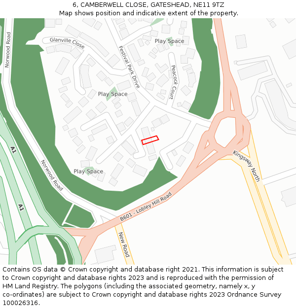 6, CAMBERWELL CLOSE, GATESHEAD, NE11 9TZ: Location map and indicative extent of plot