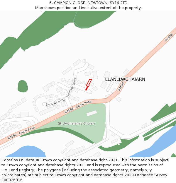 6, CAMPION CLOSE, NEWTOWN, SY16 2TD: Location map and indicative extent of plot