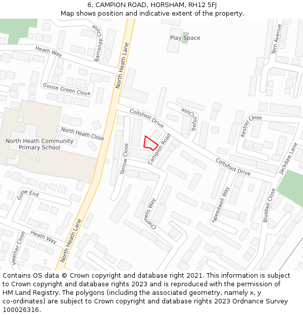 6, CAMPION ROAD, HORSHAM, RH12 5FJ: Location map and indicative extent of plot