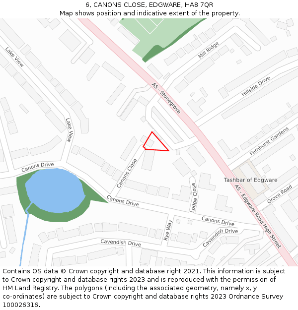 6, CANONS CLOSE, EDGWARE, HA8 7QR: Location map and indicative extent of plot