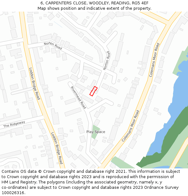 6, CARPENTERS CLOSE, WOODLEY, READING, RG5 4EF: Location map and indicative extent of plot