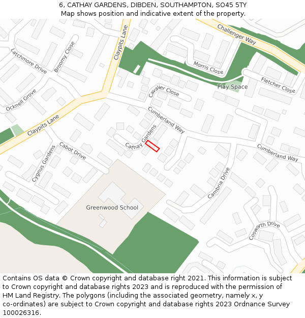 6, CATHAY GARDENS, DIBDEN, SOUTHAMPTON, SO45 5TY: Location map and indicative extent of plot