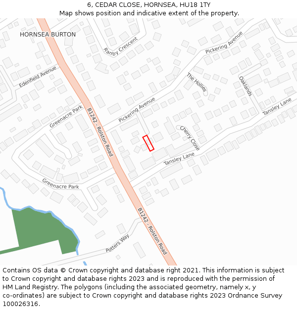 6, CEDAR CLOSE, HORNSEA, HU18 1TY: Location map and indicative extent of plot