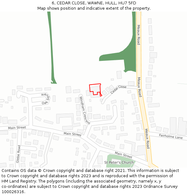 6, CEDAR CLOSE, WAWNE, HULL, HU7 5FD: Location map and indicative extent of plot