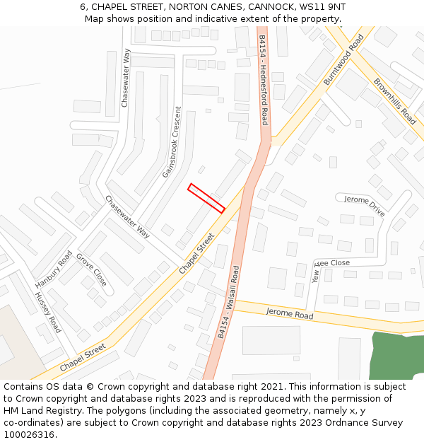 6, CHAPEL STREET, NORTON CANES, CANNOCK, WS11 9NT: Location map and indicative extent of plot
