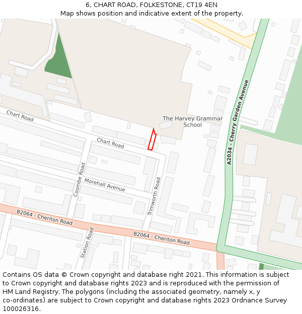 6, CHART ROAD, FOLKESTONE, CT19 4EN: Location map and indicative extent of plot