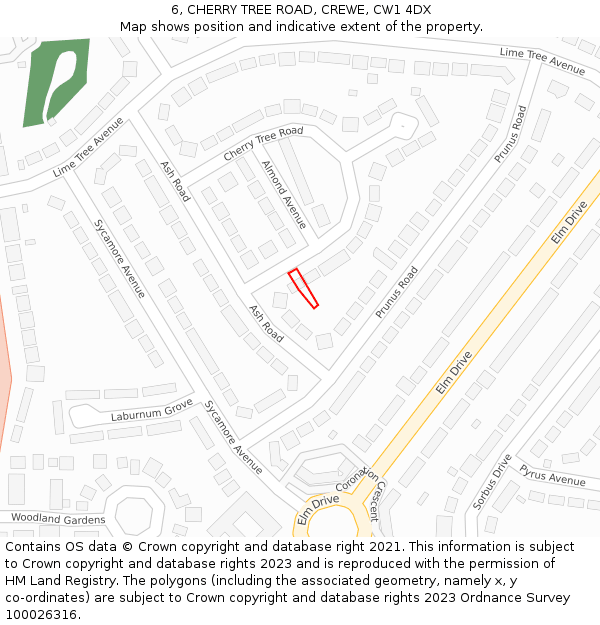 6, CHERRY TREE ROAD, CREWE, CW1 4DX: Location map and indicative extent of plot