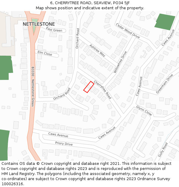 6, CHERRYTREE ROAD, SEAVIEW, PO34 5JF: Location map and indicative extent of plot