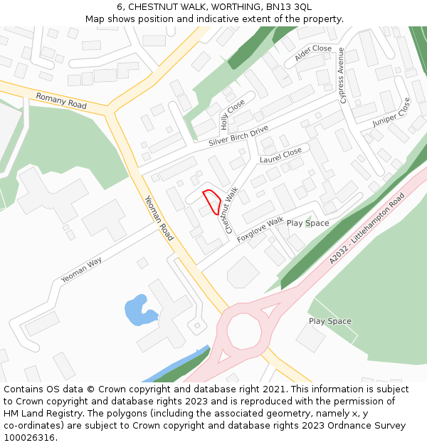 6, CHESTNUT WALK, WORTHING, BN13 3QL: Location map and indicative extent of plot