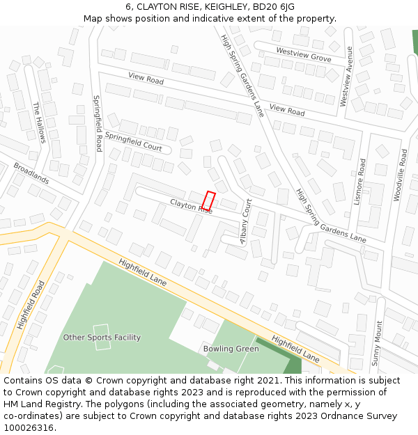 6, CLAYTON RISE, KEIGHLEY, BD20 6JG: Location map and indicative extent of plot