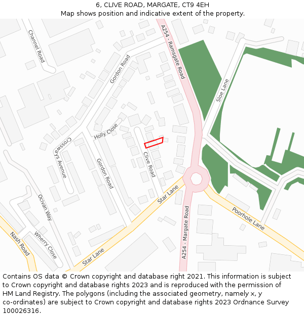 6, CLIVE ROAD, MARGATE, CT9 4EH: Location map and indicative extent of plot