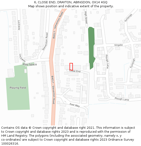 6, CLOSE END, DRAYTON, ABINGDON, OX14 4GQ: Location map and indicative extent of plot