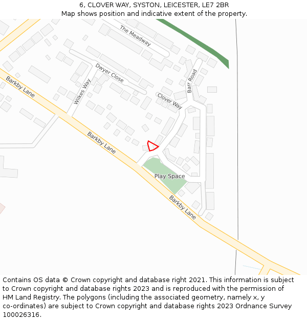 6, CLOVER WAY, SYSTON, LEICESTER, LE7 2BR: Location map and indicative extent of plot