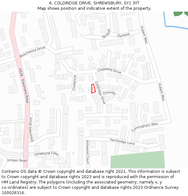 6, COLDRIDGE DRIVE, SHREWSBURY, SY1 3YT: Location map and indicative extent of plot