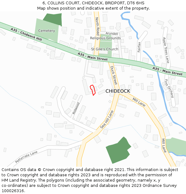 6, COLLINS COURT, CHIDEOCK, BRIDPORT, DT6 6HS: Location map and indicative extent of plot