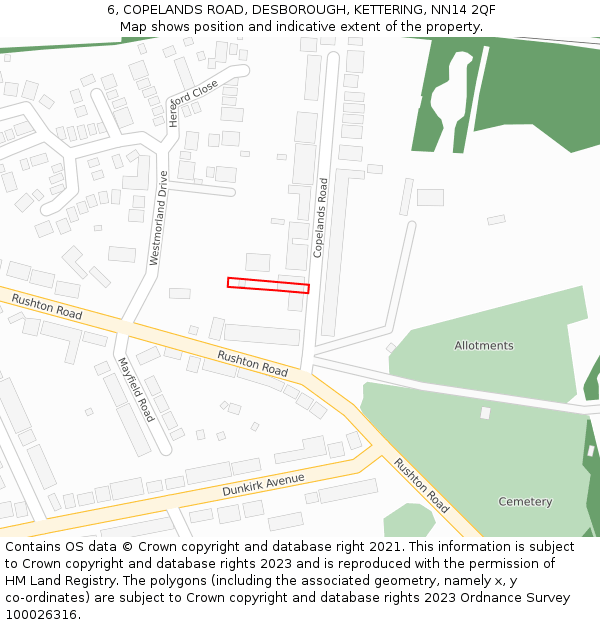 6, COPELANDS ROAD, DESBOROUGH, KETTERING, NN14 2QF: Location map and indicative extent of plot