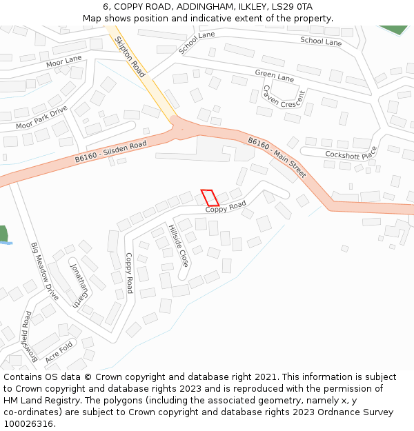 6, COPPY ROAD, ADDINGHAM, ILKLEY, LS29 0TA: Location map and indicative extent of plot