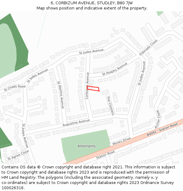 6, CORBIZUM AVENUE, STUDLEY, B80 7JW: Location map and indicative extent of plot