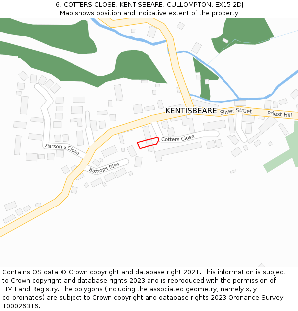 6, COTTERS CLOSE, KENTISBEARE, CULLOMPTON, EX15 2DJ: Location map and indicative extent of plot