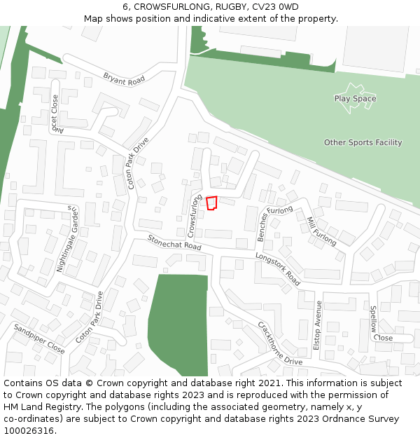 6, CROWSFURLONG, RUGBY, CV23 0WD: Location map and indicative extent of plot