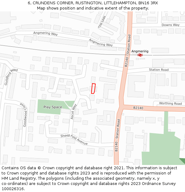 6, CRUNDENS CORNER, RUSTINGTON, LITTLEHAMPTON, BN16 3RX: Location map and indicative extent of plot