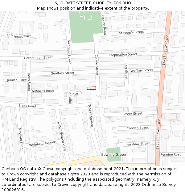 6, CURATE STREET, CHORLEY, PR6 0HQ: Location map and indicative extent of plot