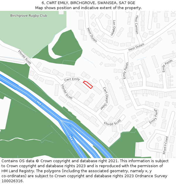 6, CWRT EMILY, BIRCHGROVE, SWANSEA, SA7 9GE: Location map and indicative extent of plot