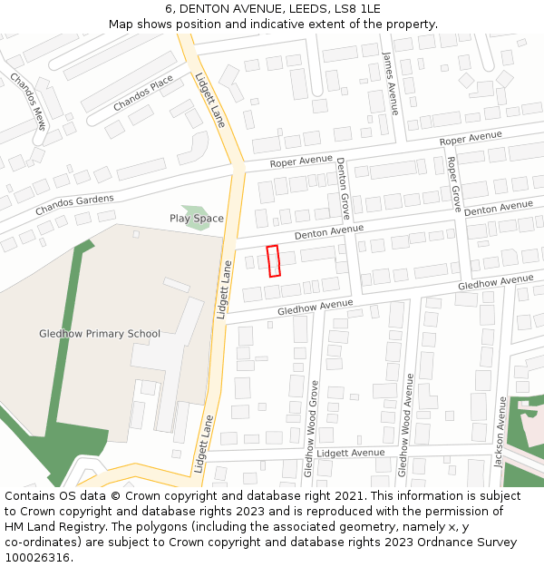 6, DENTON AVENUE, LEEDS, LS8 1LE: Location map and indicative extent of plot