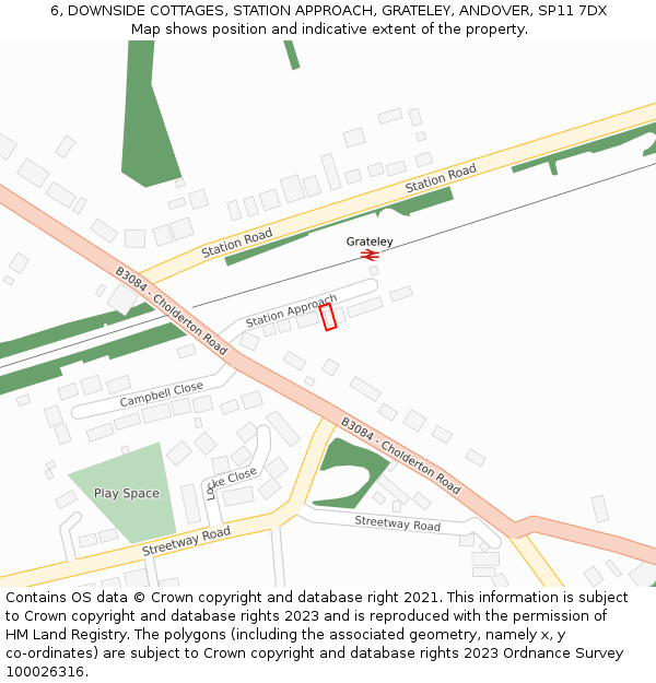 6, DOWNSIDE COTTAGES, STATION APPROACH, GRATELEY, ANDOVER, SP11 7DX: Location map and indicative extent of plot