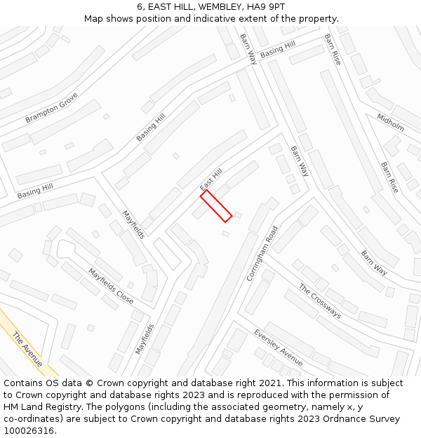 6, EAST HILL, WEMBLEY, HA9 9PT: Location map and indicative extent of plot