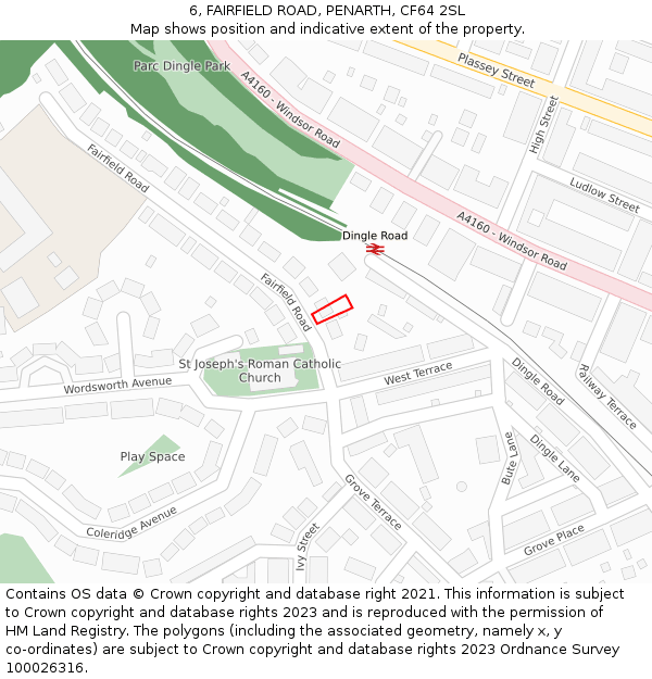 6, FAIRFIELD ROAD, PENARTH, CF64 2SL: Location map and indicative extent of plot