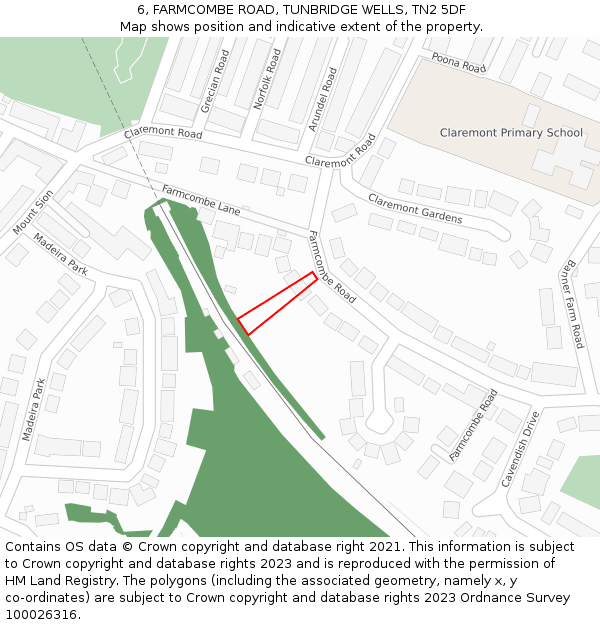 6, FARMCOMBE ROAD, TUNBRIDGE WELLS, TN2 5DF: Location map and indicative extent of plot
