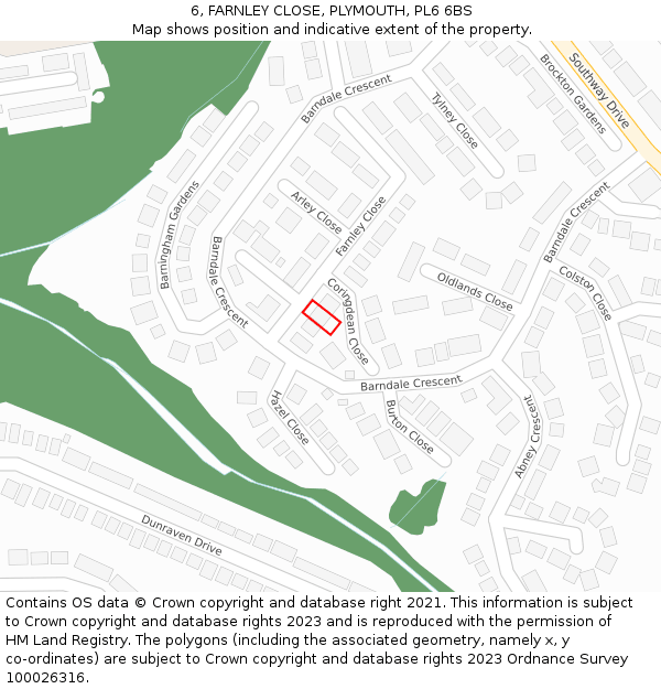 6, FARNLEY CLOSE, PLYMOUTH, PL6 6BS: Location map and indicative extent of plot