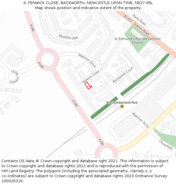 6, FENWICK CLOSE, BACKWORTH, NEWCASTLE UPON TYNE, NE27 0RL: Location map and indicative extent of plot