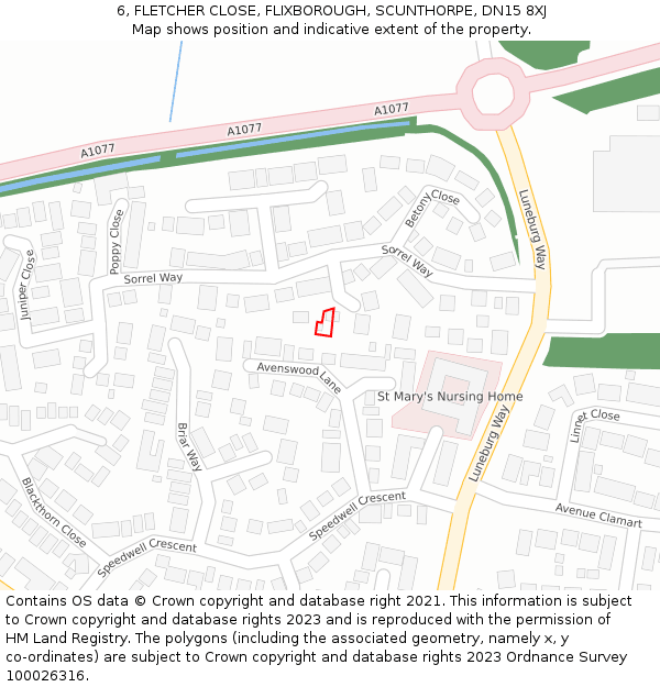 6, FLETCHER CLOSE, FLIXBOROUGH, SCUNTHORPE, DN15 8XJ: Location map and indicative extent of plot