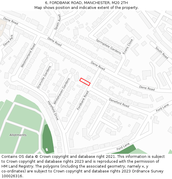 6, FORDBANK ROAD, MANCHESTER, M20 2TH: Location map and indicative extent of plot