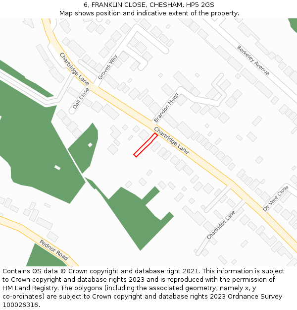 6, FRANKLIN CLOSE, CHESHAM, HP5 2GS: Location map and indicative extent of plot