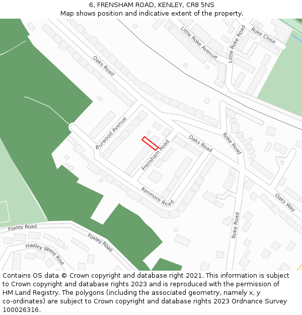 6, FRENSHAM ROAD, KENLEY, CR8 5NS: Location map and indicative extent of plot