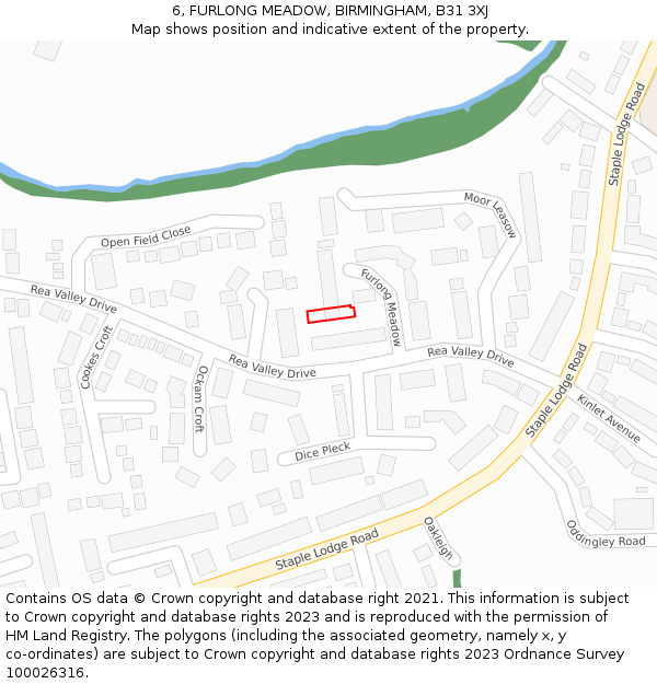 6, FURLONG MEADOW, BIRMINGHAM, B31 3XJ: Location map and indicative extent of plot