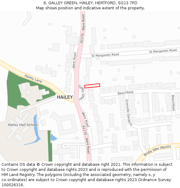 6, GALLEY GREEN, HAILEY, HERTFORD, SG13 7PD: Location map and indicative extent of plot